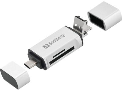 Sandberg Card Reader USB-C+USB+MicroUSB geheugenkaartlezer Zilver