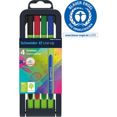 Schneider fineliner Line-Up, etui van 4 stuks in geassorteerde kleuren