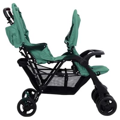 VidaXL Tweelingkinderwagen tandem staal groen - thumbnail