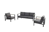 Loungeset Ginger Antraciet Bruin RVS Teak Bank Stoel Kussens Tuin Buiten 4SO - thumbnail