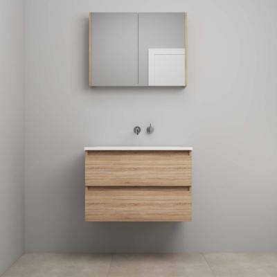 On-Line Badkamermeubelset - 80 cm - Voorgemonteerd - Acryl Wastafel - zonder Kraangat - Spiegelkast - Eiken