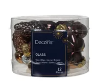 Decoris kerstballen set glas Bruin 12st 2x4x4cm - thumbnail