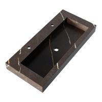 Brauer Coral Wastafel - 100 cm - met 1 Spoelbak en 2 Kraangaten - Marmerlook Copper Brown - thumbnail