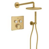 Grohe Adema Rise Regendoucheset - vierkant - wandaansluitbocht met handdouchehouder - gladde doucheslang - staafhanddouche - wandarm - 25cm hoofddouche - Grohe SmartControl inbouwthermostaat - brushed cool sunrise SW482061/SW1244354/SW105953 - thumbnail