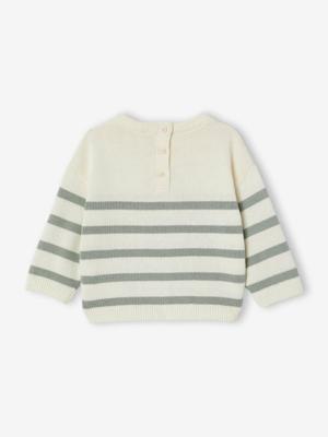 Gestreept baby trui van tricot saliegroen