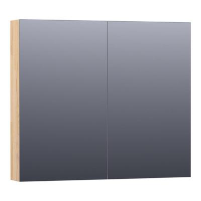 Brauer Impress Spiegelkast 80 cm - zonder Verlichting - Met 2 Dubbelzijdige Spiegeldeuren - Vingerlas Eiken Grijs