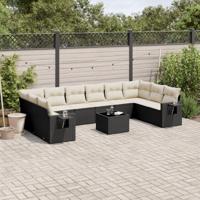 11-delige Loungeset met kussens poly rattan zwart - thumbnail