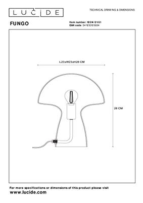 Lucide FUNGO - Tafellamp - 1xE27 - Opaal