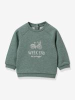 Geborduurde sweater baby - biologisch katoen - CYRILLUS blauwgroen - thumbnail