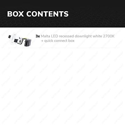 Set van 3 Malta LED inbouwspots - 5 Watt 400 lumen - 2700K warm wit - Dimbaar - Rond - Kantelbaar - IP44 waterdicht - Wit - Incl. Quick Connector box Set van 3 Malta LED inbouwspots - 5 Watt 400 lumen - 2700K warm wit - Dimbaar - Rond - Kantelbaar - IP44 waterdicht - Wit - Incl. Quick Connector box