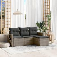 4-delige Loungeset met kussens poly rattan grijs - thumbnail