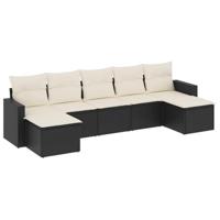 7-delige Loungeset met kussens poly rattan zwart - thumbnail