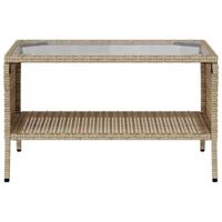 Tuinbank 2-zits met kussens & tafel poly rattan beige - thumbnail