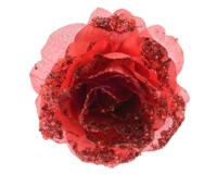 Roos op clip met glitters 14 cm kerstrood - thumbnail