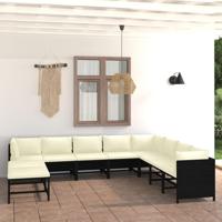 11-delige Loungeset met kussens poly rattan zwart - thumbnail