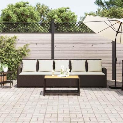 Tuinbank 5-zits met kussens poly rattan bruin
