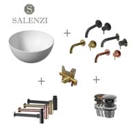 Salenzi Waskomset Unica Round 40x20 cm Mat Wit - thumbnail