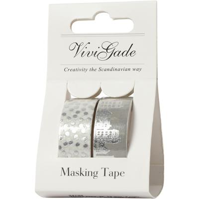 Vivi Gade Masking tape, huizen en stippen - folie, b: 15 mm, zilver, 2x4 m/ 1 doos