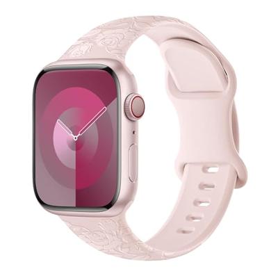 By Qubix - Siliconen bandje Rozen Print - Roze - Compatible met Apple Watch 38mm / 40mm / 41mm / 42mm - Compatible Apple watch bandjes