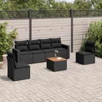 7-delige Loungeset met kussens poly rattan zwart - thumbnail