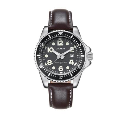 CAGARNY 6863 Fashion waterdichte Quartz beweging polshorloge met lederen Band(Coffee)