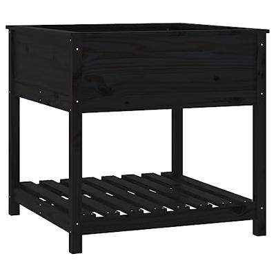 VidaXL Plantenbak met schap 82,5x82,5x81 cm massief grenenhout zwart VidaXL Plantenbak met schap 82,5x82,5x81 cm massief grenenhout zwart