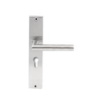 Hardbrass Deurkruk Toledo op rechthoekig langschild profielcilindergat 55mm - RVS - thumbnail