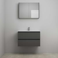 On-Line Badkamermeubelset - 80 cm - Voorgemonteerd - Porseleinen Wastafel - 1 Kraangat - Spiegelkast - Mat Antraciet - thumbnail