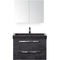Seville Badmeubelset 80 cm - Black Oak - Wastafel Hardsteen Wit Lucca met Spiegelkast - thumbnail