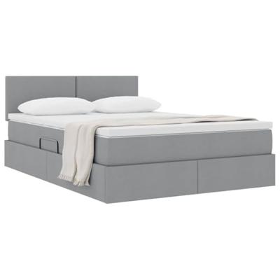 Opbergbed met matras Lichtgrijs 140 x 190 cm Bewerkt hout