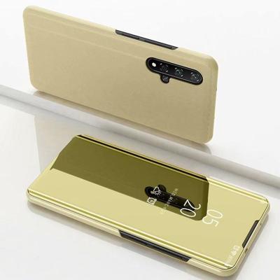 Galvaniseren spiegel horizontale Flip lederen case voor Huawei Honor 20 met houder (goud)