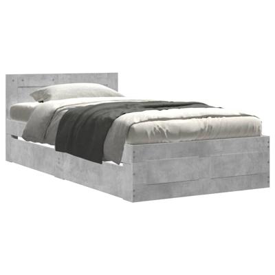 Bedframe met hoofdbord bewerkt hout betongrijs 75x190 cm
