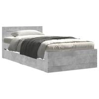 Bedframe met hoofdbord bewerkt hout betongrijs 75x190 cm - thumbnail
