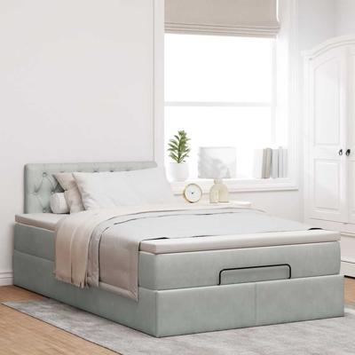 Ottoman bed met matras 90x190cm fluweel lichtgrijs