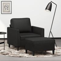 Fauteuil met voetenbank 60 cm kunstleer zwart - thumbnail
