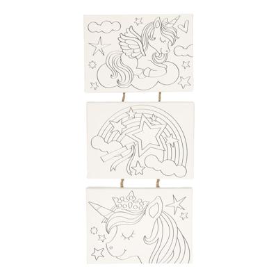 Canvas Schilderset Eenhoorn, set van 3 stuks.