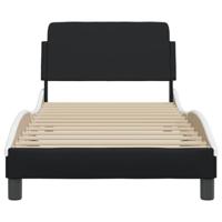 Bedframe met hoofdbord kunstleer zwart en wit 80x200 cm - thumbnail
