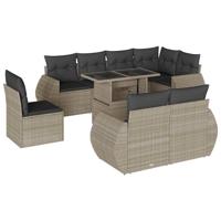 9-delige Loungeset met kussens poly rattan lichtgrijs - thumbnail