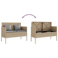 Tuinbank met kussens poly rattan beige - thumbnail