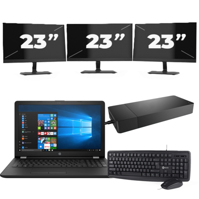 HP Laptop 15-BW000 - AMD A6-9220 - 15 inch - 8GB RAM - 256GB SSD - Windows 10 Home + 3x 23 inch Monitor