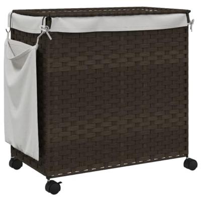 VidaXL Wasmand op wielen 60x35x60,5 cm rattan donkerbruin - thumbnail