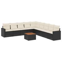 10-delige Loungeset met kussens poly rattan zwart - thumbnail