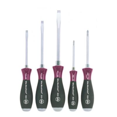 Wiha 5533HK5 Schroevendraaierset MicroFinish Sleufkop, Phillips met doorgaande zeskantkling en massieve stalen kap 5-delig - 29138