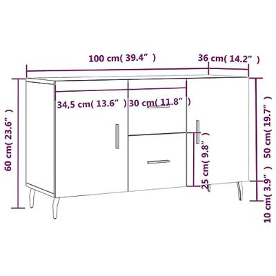 Dressoir 100x36x60 cm bewerkt hout betongrijs