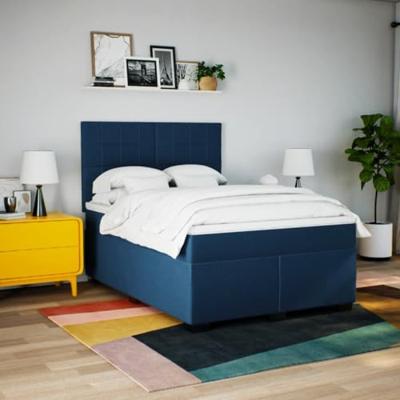Boxspring met matras stof blauw 140x190 cm