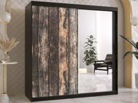 Kledingkast TODY 2 schuifdeuren 180 cm mat zwart met spiegel - thumbnail