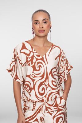 Geisha Top Bi-color 63435-26 T-shirt Korte Mouw 760 Ecru/tabacco