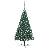 VidaXL Kunstkerstboom met verlichting en kerstballen half 240 cm groen - thumbnail