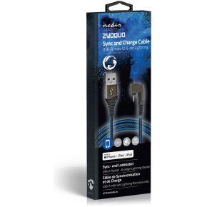 Nedis USB-kabel - Apple Lightning 8-pins - USB-A stekker - vernikkeld - 2.00 m - rond - gevlochten/nylon - zwart/blauw - verpakking met kijkvenster