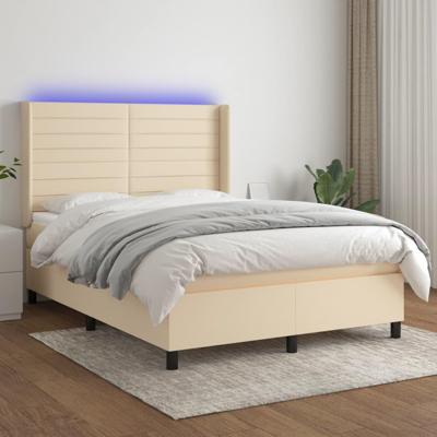 Boxspring met matras en LED stof crèmekleurig 140x200 cm